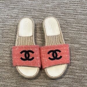 Chanel Tweed CC Slide Espadrilles